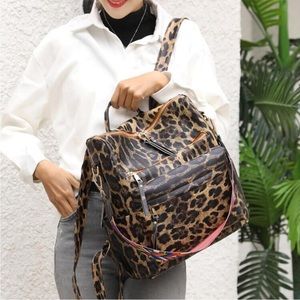 Leopard print vegan leather zipper detail mini backpacks